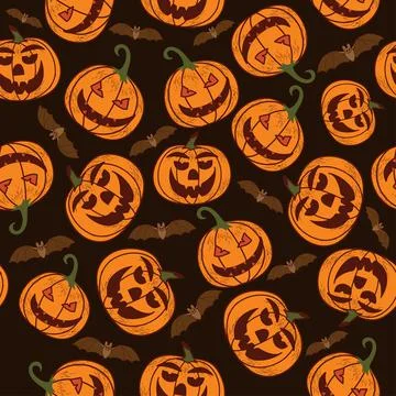 Seamless pattern on a dark background on the holiday - Halloween. Pumpkins, a Illustrazione stock