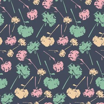 Seamless pattern on dark background pastel dandelion, vector illustration Stock Illustration