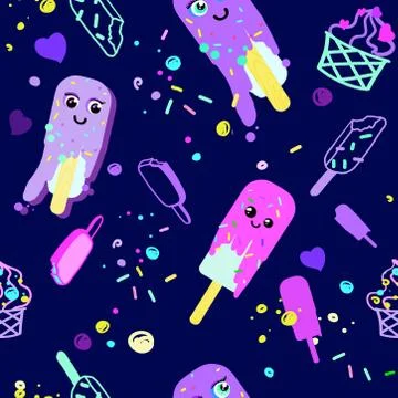 Seamless pattern on a dark blue background with ice cream Illustrazione stock