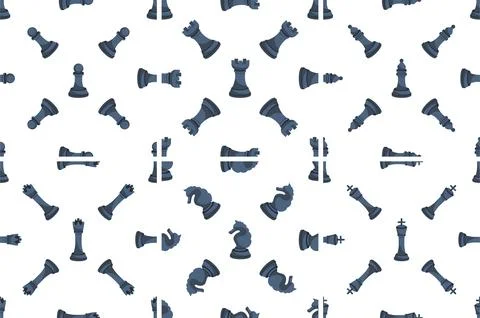 Seamless pattern with dark blue chess pieces on white background representing Ilustração Stock