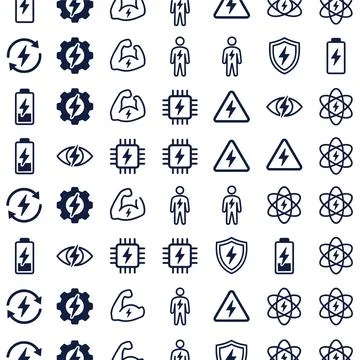 Seamless pattern of dark blue energy and power icons including lightning bo.. Stock Illustration
