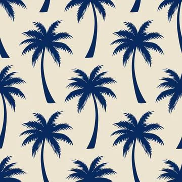Seamless Pattern with Dark Blue Palm Trees on a Light Background. Stock Illustration