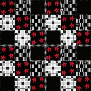 Seamless pattern in dark colors with stars stripes and checkered grunge Stock Illustration