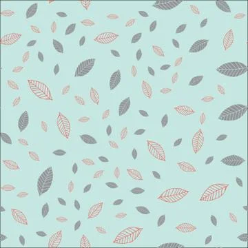 Seamless pattern with dark gray and red leaves on blue background, vector ill Stock Illustration
