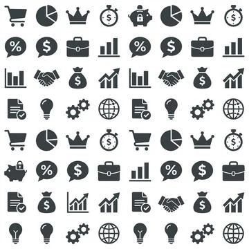 Seamless pattern of dark gray business and finance icons including shopping.. Stock Illustration