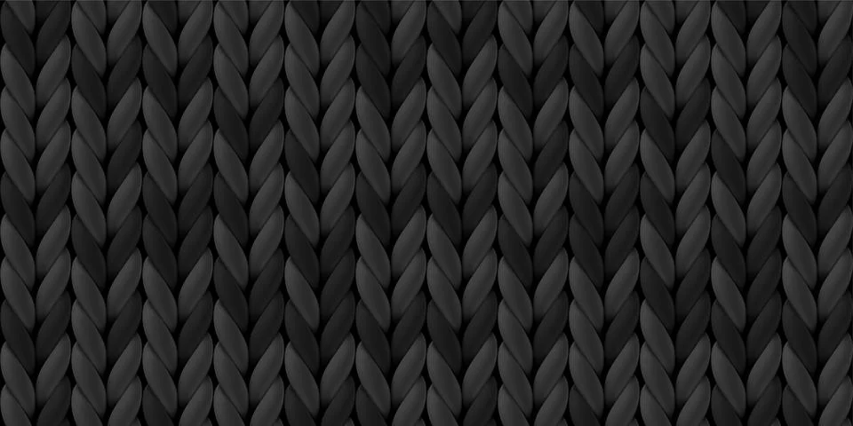 Seamless pattern of dark gray knitted woolen cloth. Realistic black knitwear Stock Illustration