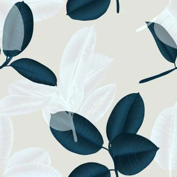 Seamless pattern, dark green and white Ficus Elastica leaves on light pink 스톡 일러스트