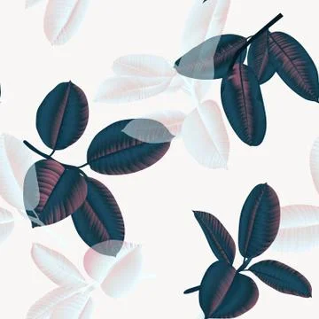 Seamless pattern, dark green and light pink Ficus Elastica leaves 스톡 일러스트