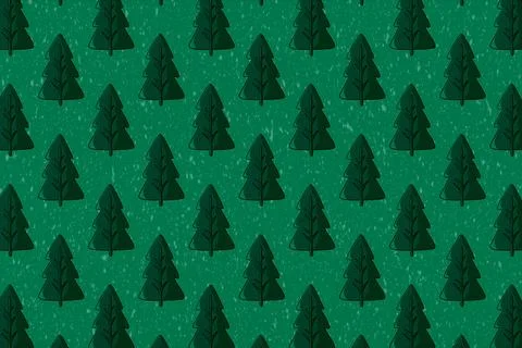 Seamless pattern of dark green Christmas trees on green background. Illustrazione stock