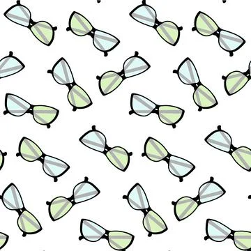 Seamless pattern with dark rimmed glasses and multi colored transparent glasses Illustrazione stock