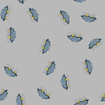 Seamless pattern Dark storm cloud raining with yellow lightning bolts Stock Illustration