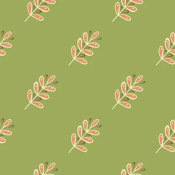 Seamless pattern in dark tones with doodle leaf branch ornament. Green backgr Illustrazione stock