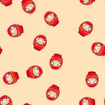 Seamless pattern daruma doll representing luck and perseverance icon Stock Illustration