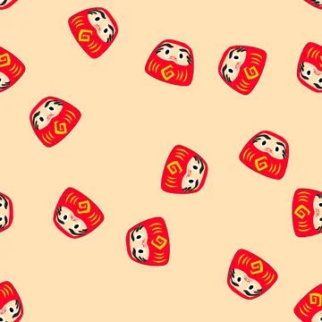 Seamless pattern daruma doll representing luck and perseverance in japan Stock Illustration