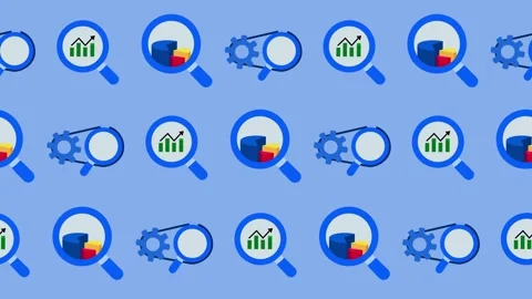 Seamless pattern of data analytics, growth, and process icons in a cartoon Stock Footage 318393669