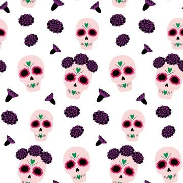 Seamless pattern to Day of the Dead of Sugar Skull and flowers. Dia de los Stock Illustration