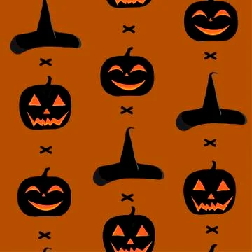A seamless pattern for the day of Halloween, with pumpkins, a broom and a witch Stock Illustration