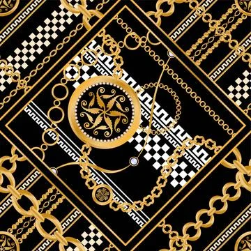 Seamless pattern decorated with chains and pearls. Stock Illustration