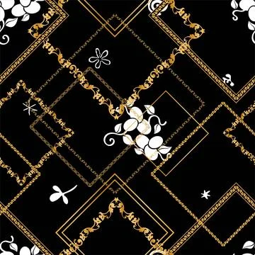 Seamless pattern decorated with chains and pearls. Stock Illustration