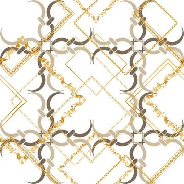 Seamless pattern decorated with chains and pearls. Stock Illustration