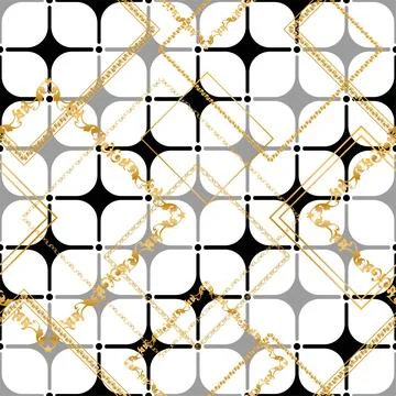 Seamless pattern decorated with chains and pearls. Stock Illustration