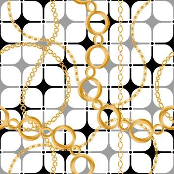Seamless pattern decorated with chains and pearls. Stock Illustration