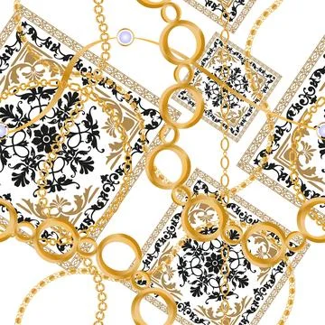 Seamless pattern decorated with chains and pearls. Stock Illustration