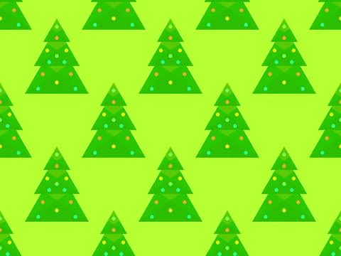 Seamless pattern with decorated Christmas trees on a green background. Chri.. Stock Illustration