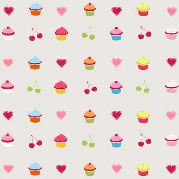Seamless pattern with decorated cupcakes Stock Illustration