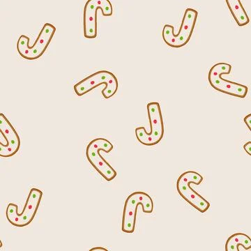 Seamless pattern decorated gingerbread candy cane cookie for christmas Stock Illustration