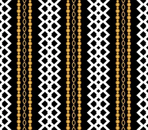 Seamless pattern decorated with precious stones, gold chains and pearls. イラスト素材