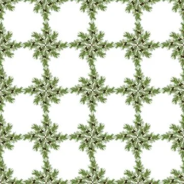 Seamless pattern, decoration, background of natural green branches of pine co Stock Photos