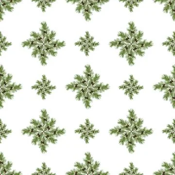 Seamless pattern, decoration, background of natural green branches of pine co Stock Photos