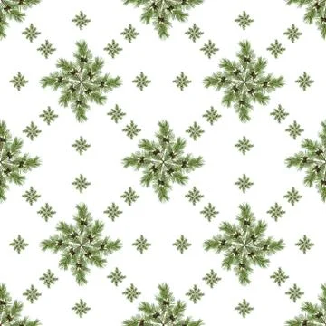 Seamless pattern, decoration, background of natural green branches of pine co Stock Photos