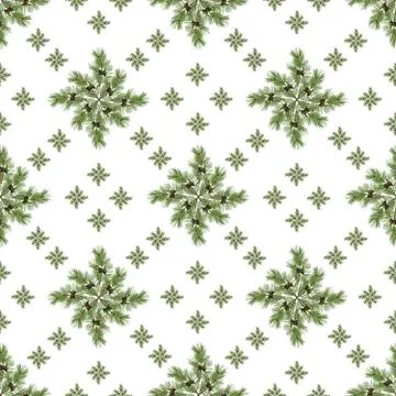 Seamless pattern, decoration, background of natural green branches of pine co Stock Photos