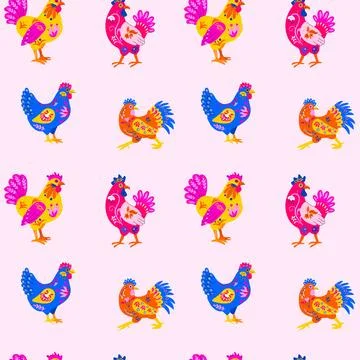 Seamless pattern with Decorative Alebrije Roosters Stock-Illustration