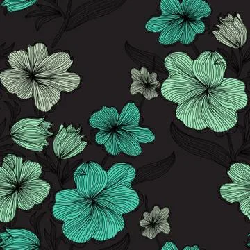 Seamless pattern with decorative blue flowers Stock Illustration