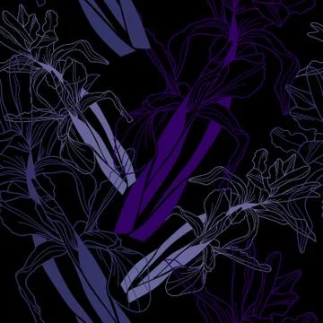 Seamless pattern with decorative blue iris flowers Stockillustratie