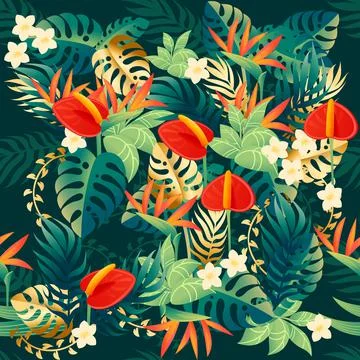 Seamless pattern of decorative bouquet flowers red anthurium floral element for Stock Illustration