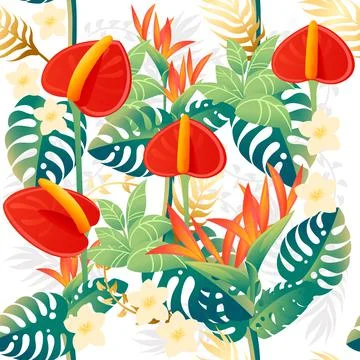Seamless pattern of decorative bouquet flowers red anthurium floral element for Stock Illustration