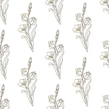 Seamless pattern with decorative branch of a flower isolated on white. Beautiful Stock Illustration