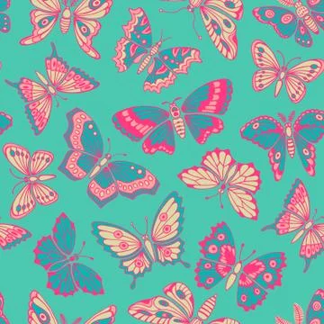 Seamless pattern with decorative butterflies Stock Illustration
