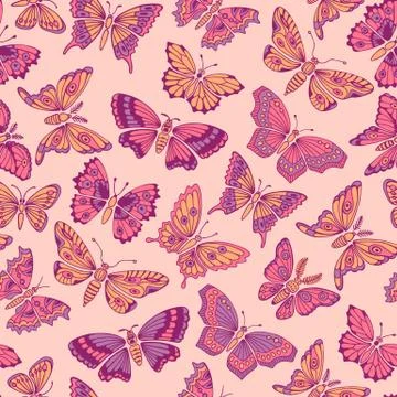 Seamless pattern with decorative butterflies Stock Illustration