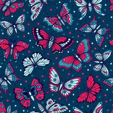 Seamless pattern with decorative butterflies Illustrazione stock