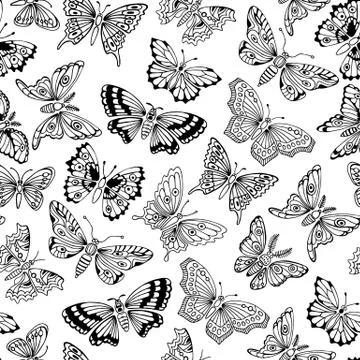 Seamless pattern with decorative butterflies Stock Illustration