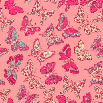 Seamless pattern with decorative butterflies Stock Illustration