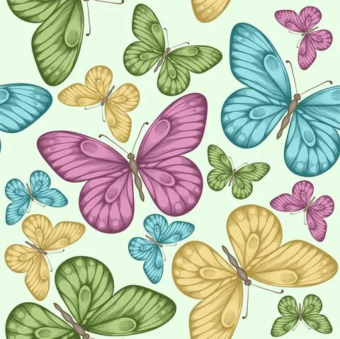 Seamless pattern with decorative butterflies in scandinavian style Stock Illustration
