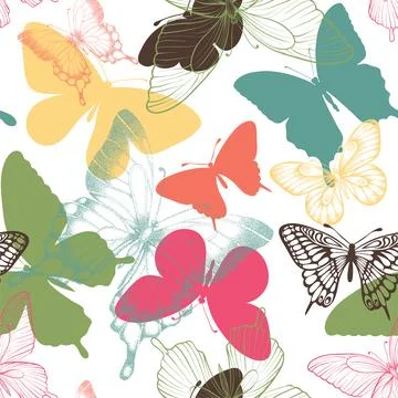 Seamless pattern with decorative butterflies in scandinavian style. design .. Stock Illustration