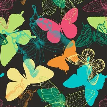 Seamless pattern with decorative butterflies in scandinavian style. design .. Stock Illustration