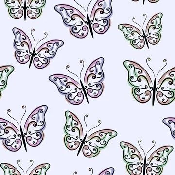 Seamless pattern decorative butterfly with spirals. Stock Illustration